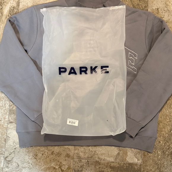 NWB Parke Stone Gray Monochrome Varsity Mockneck Crewneck Sweatshirt | Sz L/XL - Picture 2 of 6